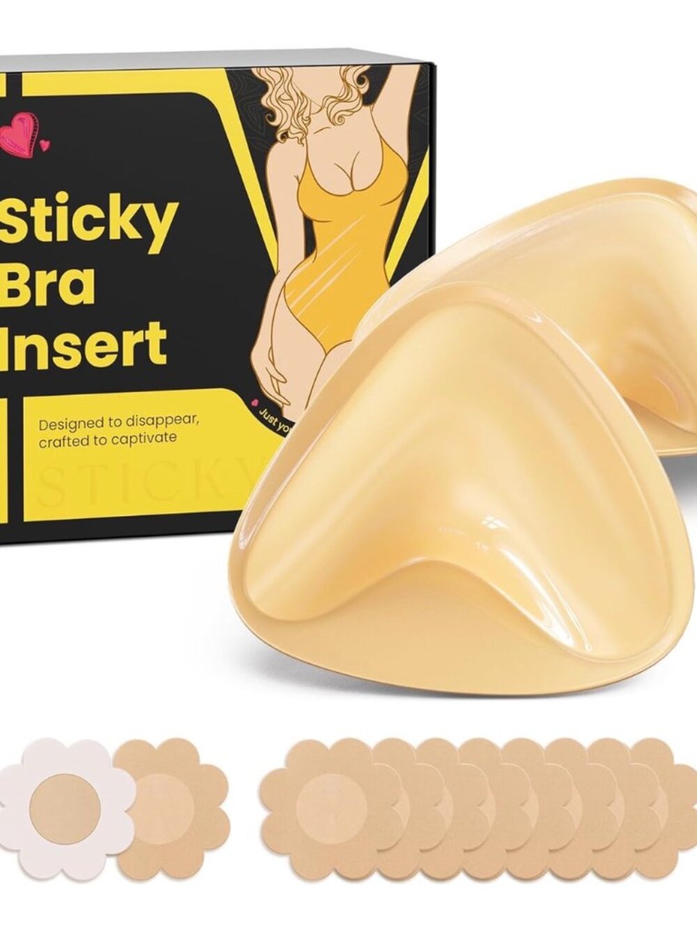 Double Sided Sticky Bra Push Up, Invisible Bra Pad Inserts for large breasts, Ad
